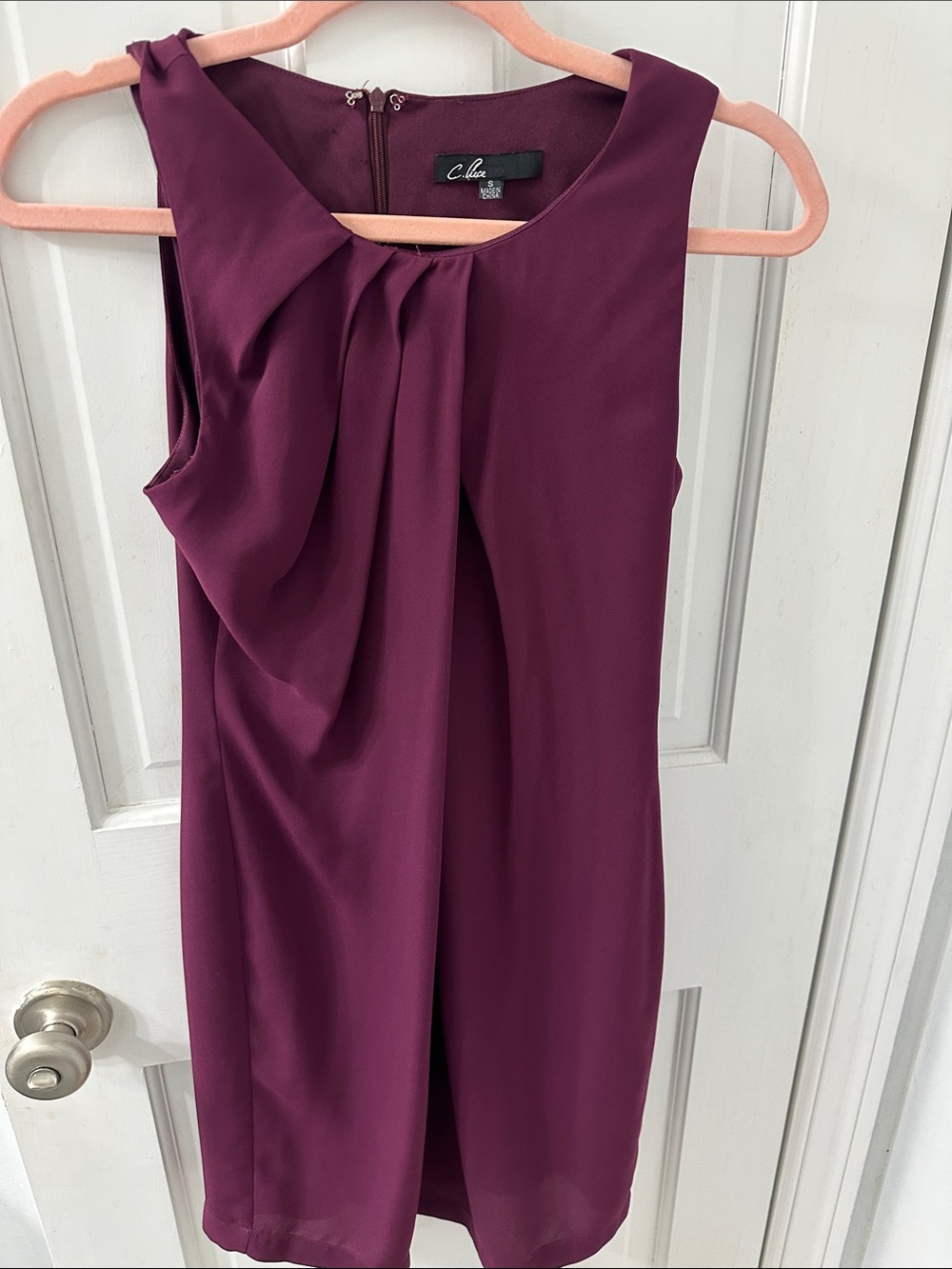C. Luce Sleeveless Pleated Shift Dress in Plum